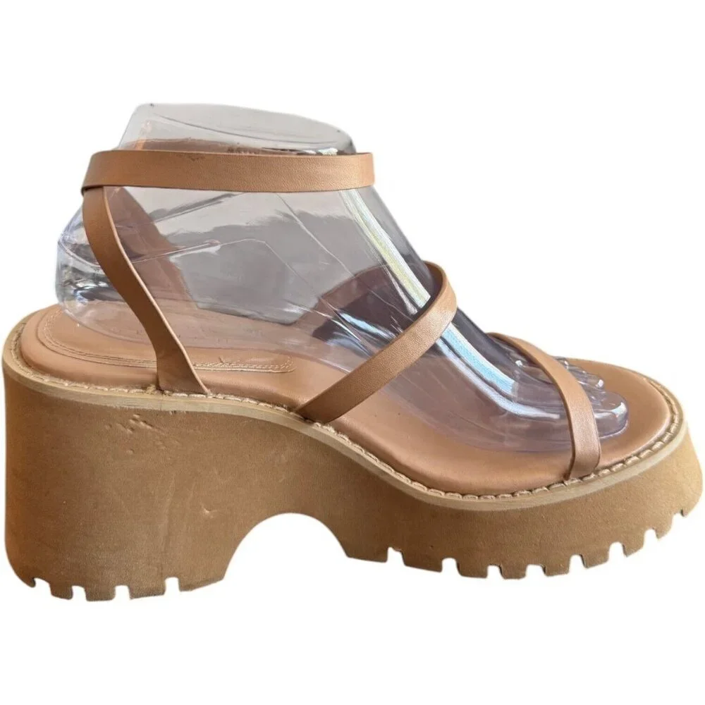 🪻BOGO🪻 ASOS DESIGN‎ Trip Triple Strap Chunky Platform Sandals Beige Size 8.5